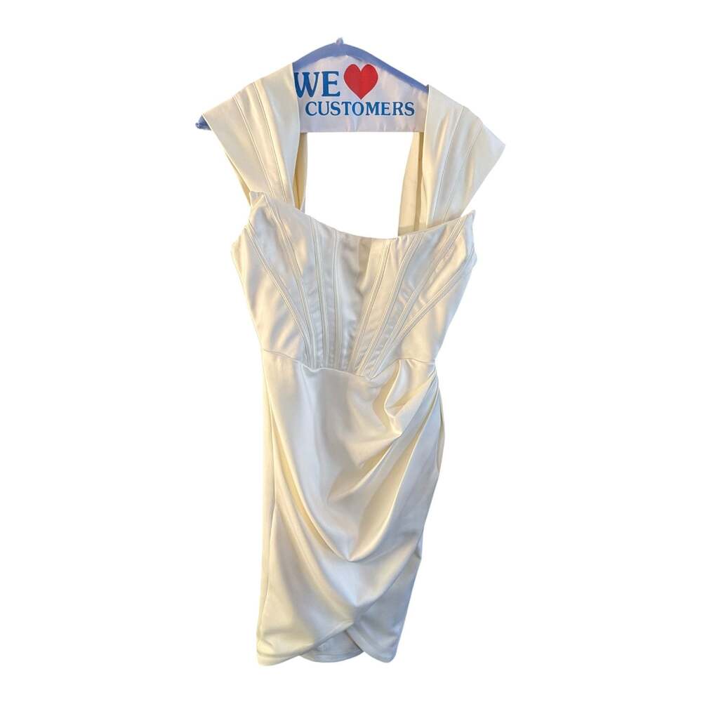 House of CB Lulu Ivory Asymmetric Drape Midi Corset Dress size medium